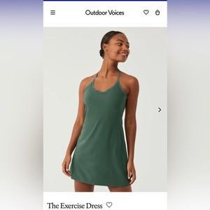 The exercise dress by Outdoor Voices in evergreen, size small